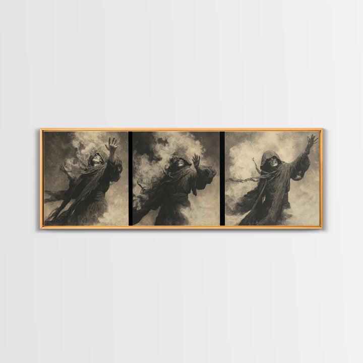 The Ash-Covered Oracle, Dark Symbolist Art, Extra Wide Wall Art, Dark Halloween Decor, Framed Canvas Print, Halloween Wall Art