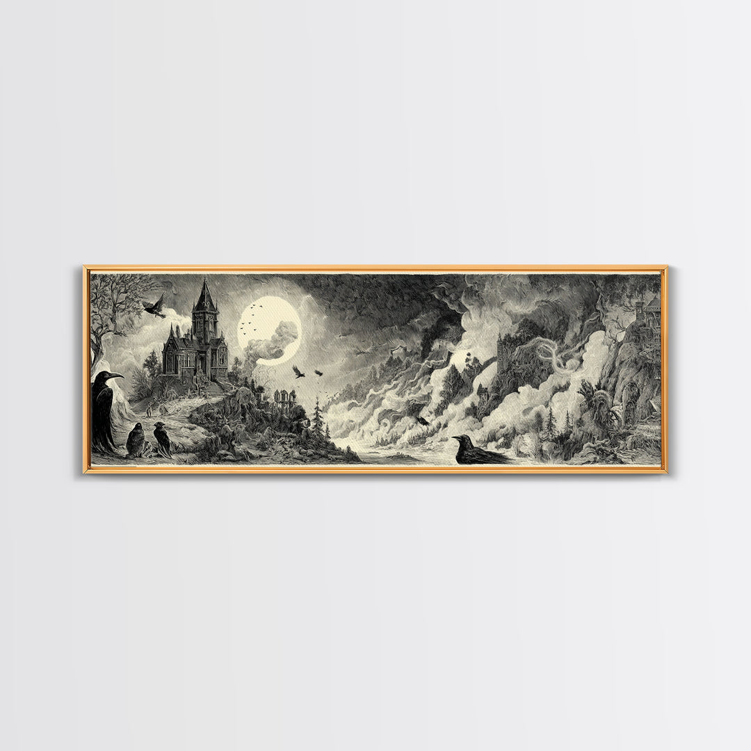 The Ash-Covered Oracle, Victorian Macabre Art, Extra Wide Wall Art, Macabre Wall Art, Canvas Print, Halloween Wall Art, Halloween Decor
