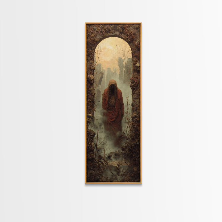 The Ash-Covered Oracle, Surreal Apocalyptic Art, Tall Narrow Wall Art, Gothic Horror Wall Art, Canvas Print, Halloween Wall Art