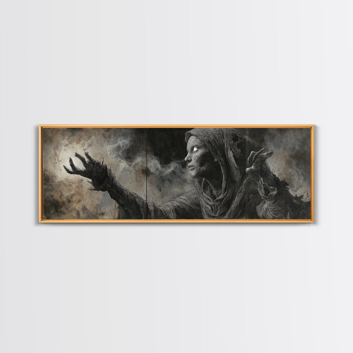 The Ash-Covered Oracle, Biomechanical Horror Art, Extra Wide Wall Art, Macabre Wall Art, Framed Canvas Print, Halloween Wall Art