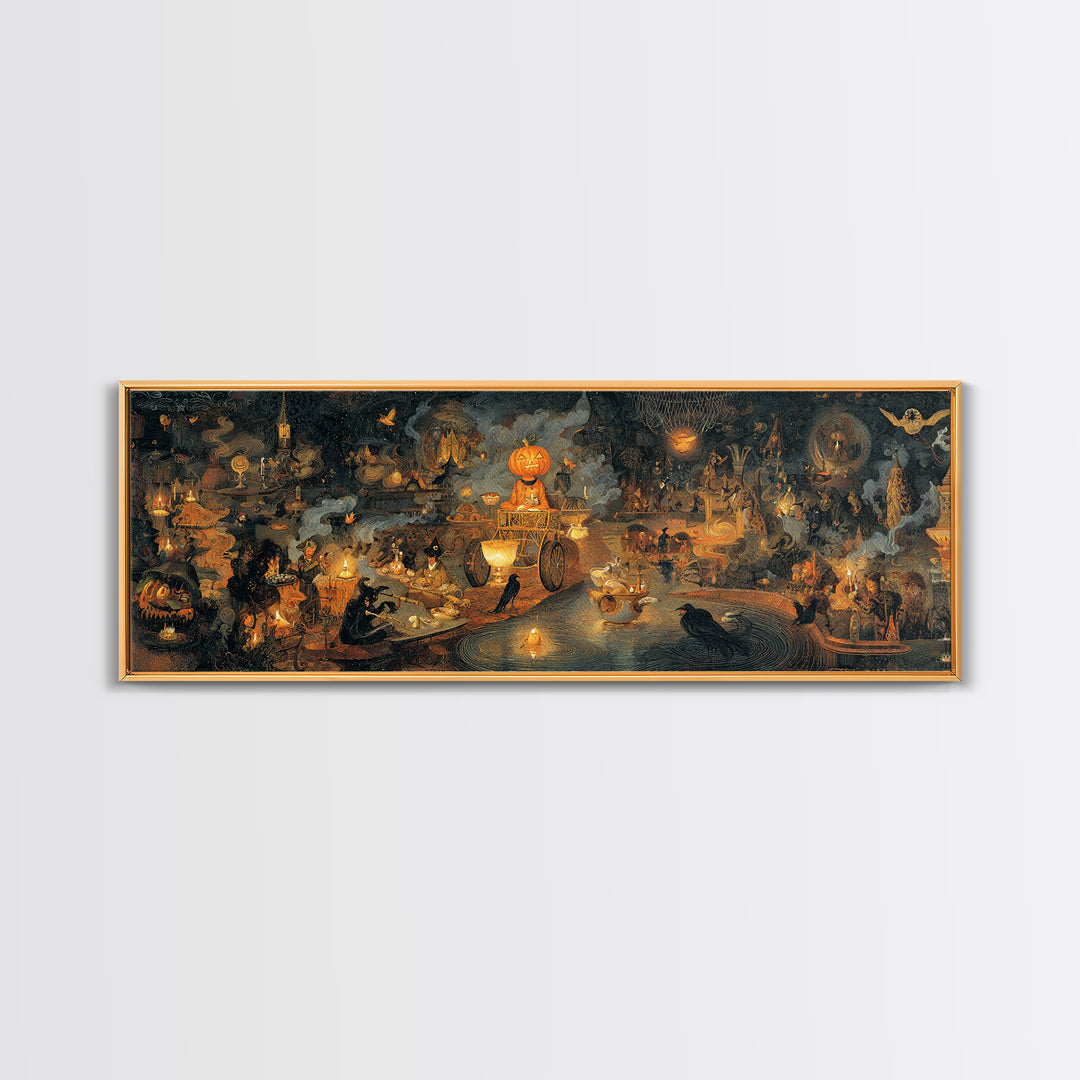 The Pumpkin-Headed Tea Merchant, Medieval Grotesque Art, Extra Wide Wall Art, Gothic Horror Wall Art, Canvas Print