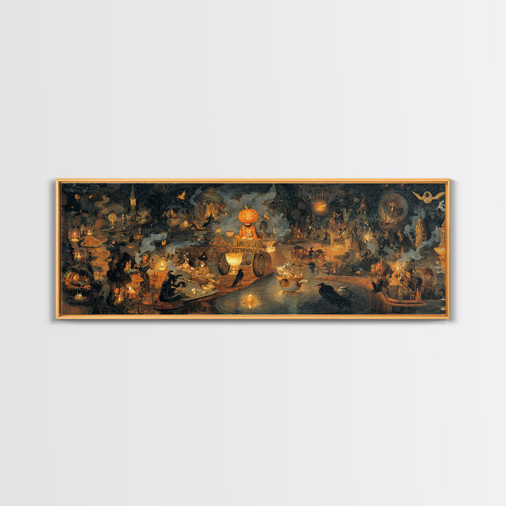 The Pumpkin-Headed Tea Merchant, Medieval Grotesque Art, Extra Wide Wall Art, Gothic Horror Wall Art, Canvas Print