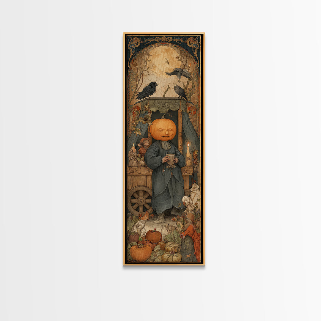 The Pumpkin-Headed Tea Merchant, Dark Renaissance Art, Tall Narrow Wall Art, Dark Fantasy Wall Art, Canvas Print