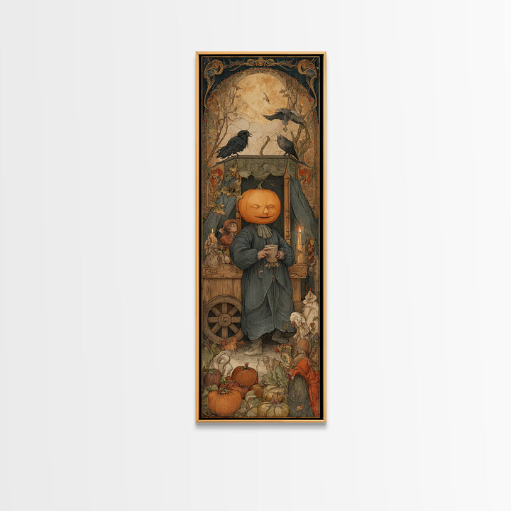 The Pumpkin-Headed Tea Merchant, Dark Renaissance Art, Tall Narrow Wall Art, Dark Fantasy Wall Art, Canvas Print