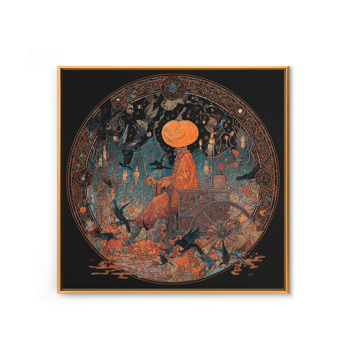 The Pumpkin-Headed Tea Merchant, Stained Glass Gothic Art, Square Wall Art, Macabre Wall Art, Canvas Print, Halloween Wall Art