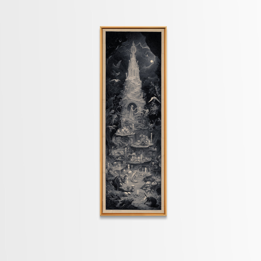 The Ghost Bakery, Gothic Engraving Art, Tall Narrow Wall Art, Macabre Wall Art, Framed Canvas Print, Halloween Wall Art