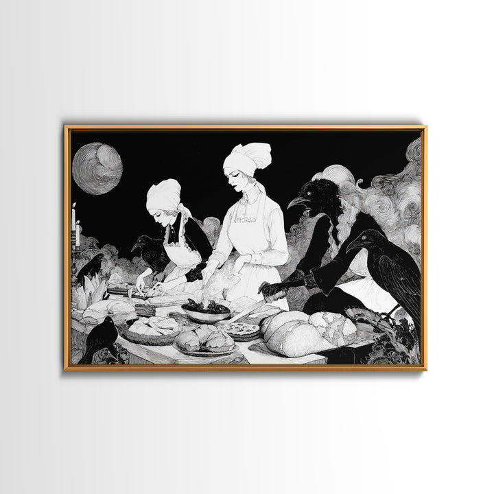The Ghost Bakery, Decadent Line Art, Landscape Wall Art, Dark Fantasy Wall Art, Framed Canvas Print, Halloween Wall Art
