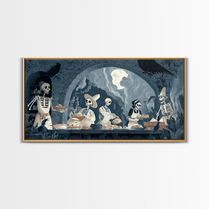 The Ghost Bakery, Macabre Folk Print Art, Wide Panoramic Art, Dark Halloween Decor, Canvas Print, Halloween Wall Art