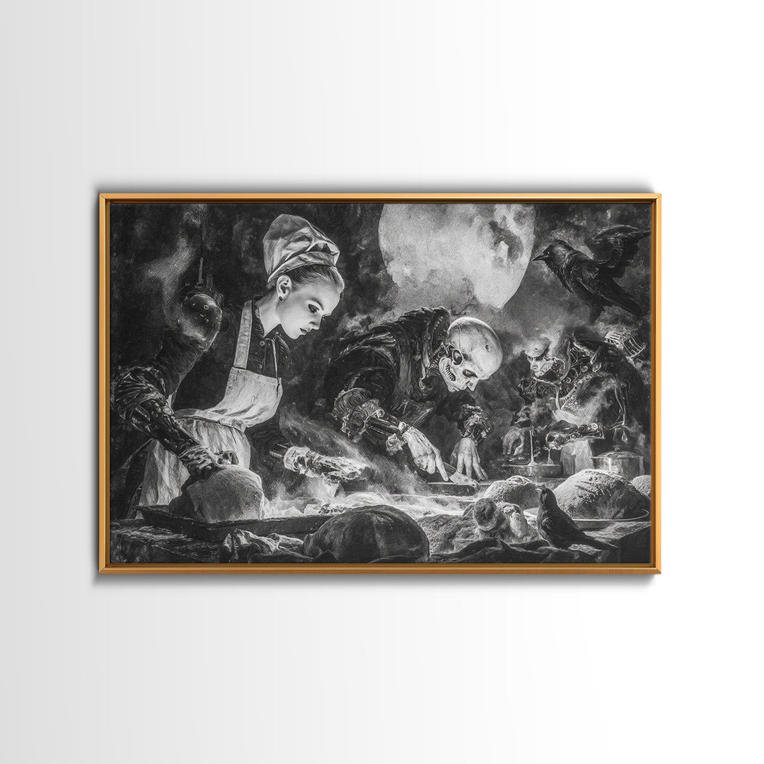 The Ghost Bakery, Biomechanical Horror Art, Landscape Wall Art, Dark Fantasy Wall Art, Framed Canvas Print, Halloween Wall Art