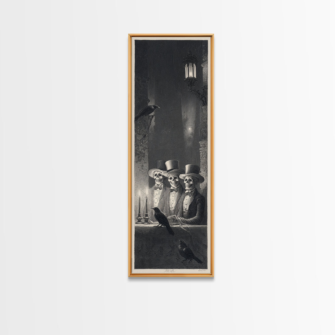 The Skeleton Barbershop Quartet, Gothic Engraving Art, Tall Narrow Wall Art, Gothic Horror Wall Art, Canvas Print, Halloween Wall Art