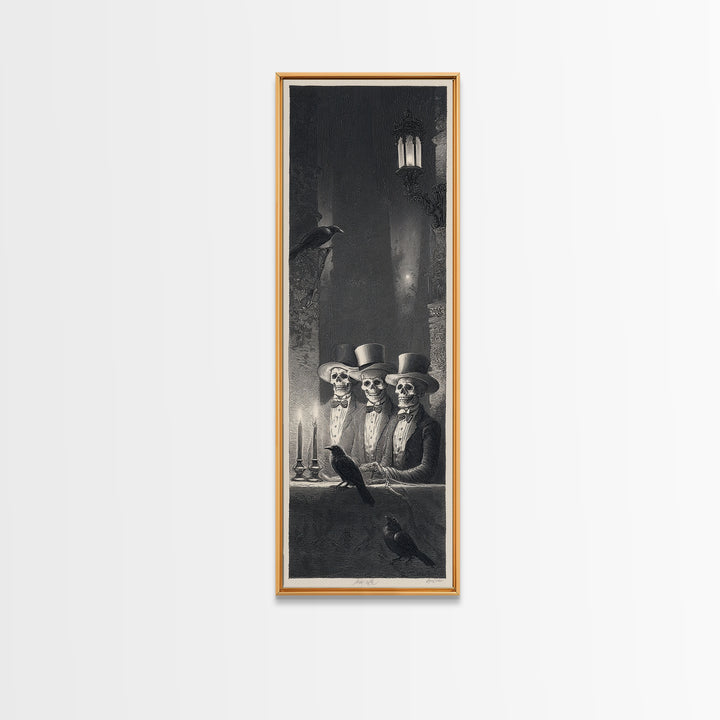 The Skeleton Barbershop Quartet, Gothic Engraving Art, Tall Narrow Wall Art, Gothic Horror Wall Art, Canvas Print, Halloween Wall Art