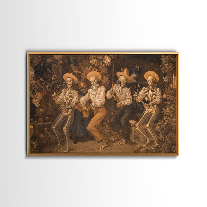 The Skeleton Barbershop Quartet, Medieval Grotesque Art, Landscape Wall Art, Macabre Wall Art, Canvas Print, Halloween Wall Art