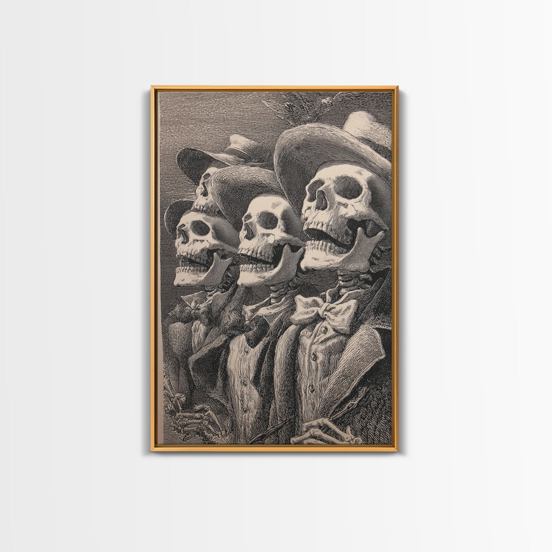 The Skeleton Barbershop Quartet, Renaissance Engraving Art, Vertical Wall Art, Gothic Horror Wall Art, Framed Canvas Print