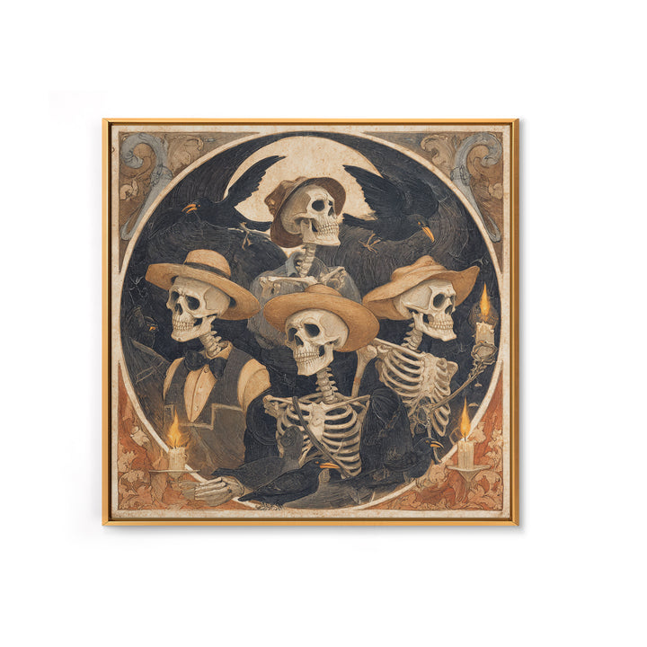 The Skeleton Barbershop Quartet, Danse Macabre Art, Square Wall Art, Macabre Wall Art, Canvas Print, Halloween Wall Art