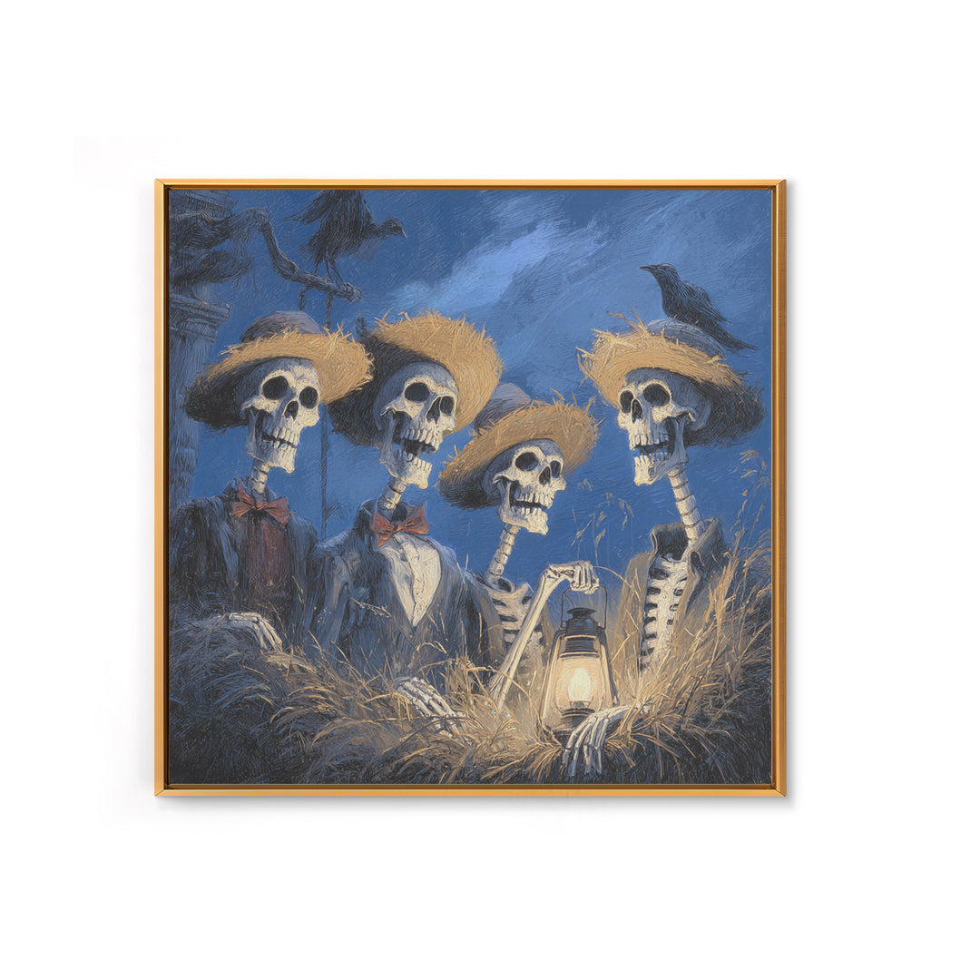 The Skeleton Barbershop Quartet, Baroque Witchcraft Art, Square Wall Art, Macabre Wall Art, Framed Canvas Print, Halloween Wall Art