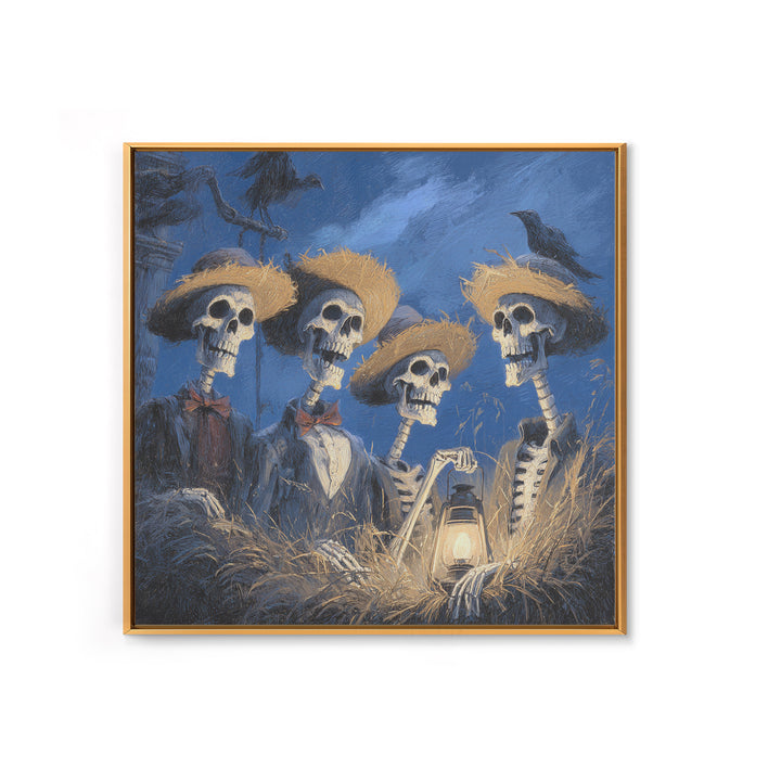 The Skeleton Barbershop Quartet, Baroque Witchcraft Art, Square Wall Art, Macabre Wall Art, Framed Canvas Print, Halloween Wall Art