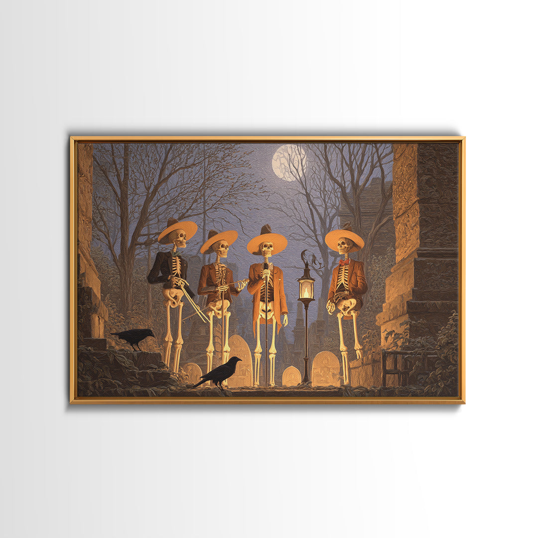 The Skeleton Barbershop Quartet, Romantic Gothic Landscape, Landscape Wall Art, Macabre Wall Art, Canvas Print, Halloween Wall Art