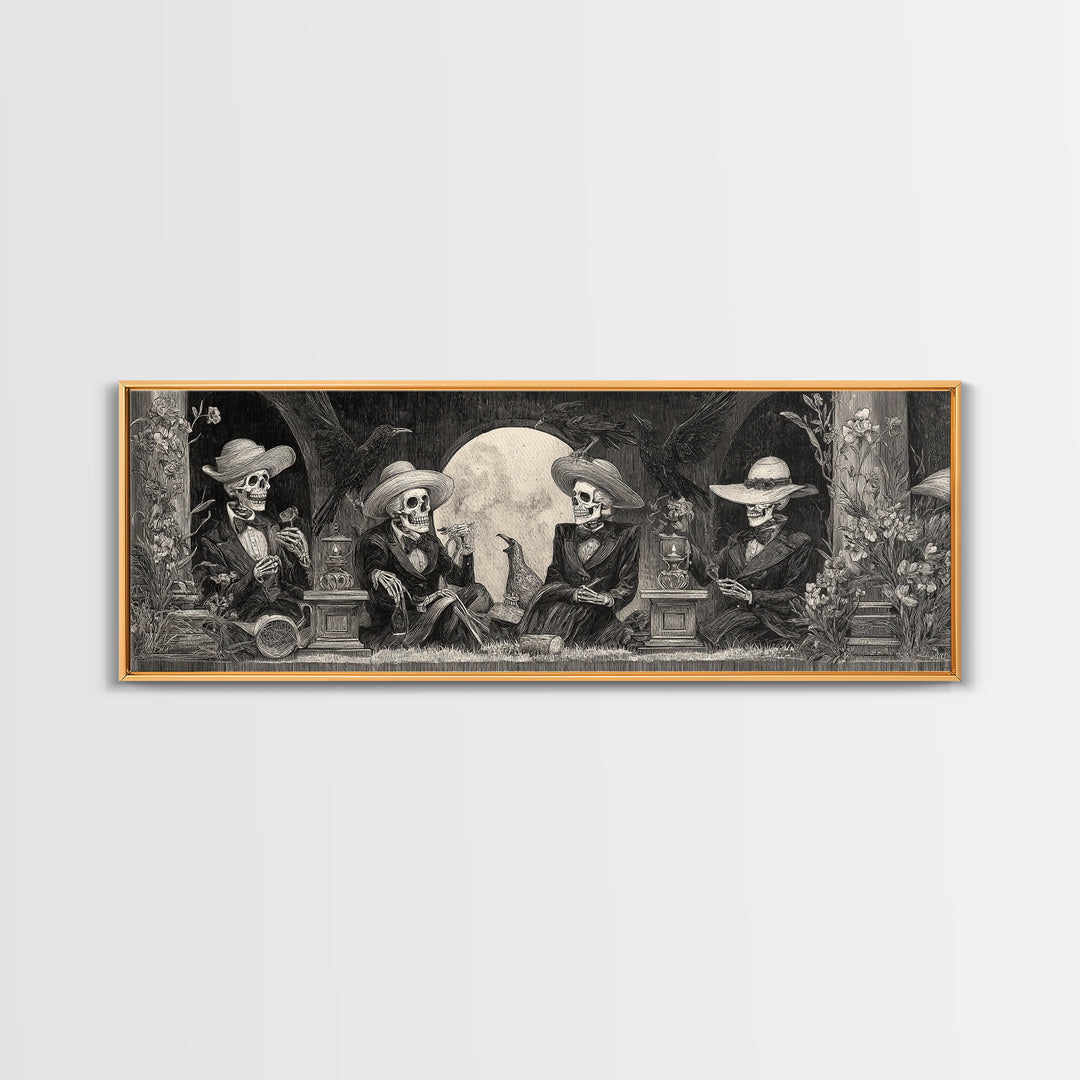 The Skeleton Barbershop Quartet, Symbolist Dream Art, Extra Wide Wall Art, Gothic Horror Wall Art, Canvas Print, Halloween Wall Art