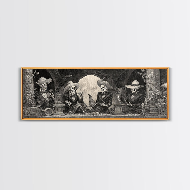 The Skeleton Barbershop Quartet, Symbolist Dream Art, Extra Wide Wall Art, Gothic Horror Wall Art, Canvas Print, Halloween Wall Art