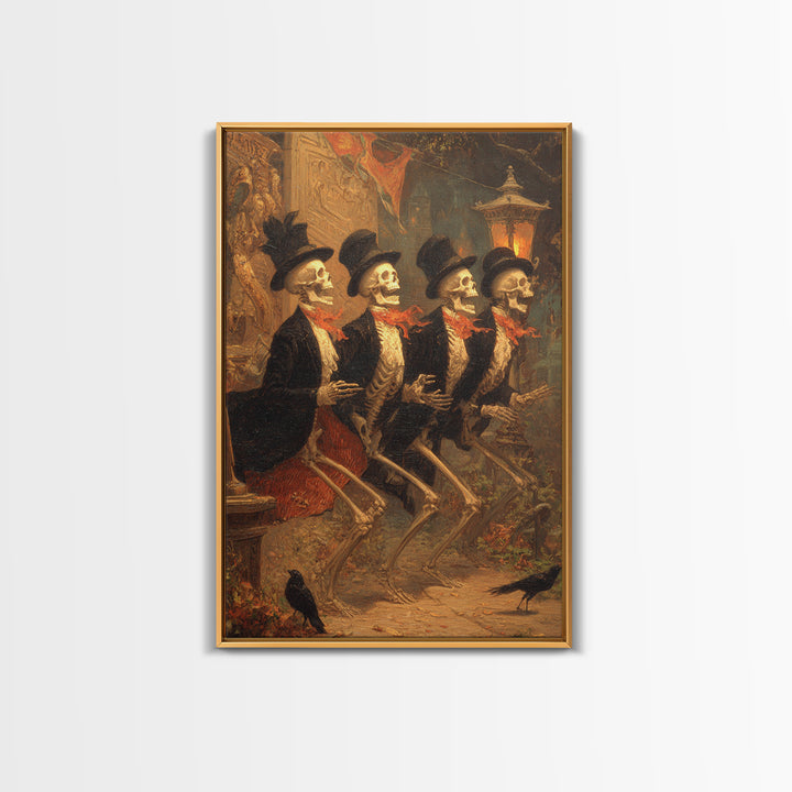 The Skeleton Barbershop Quartet, Ornate Symbolist Art, Vertical Wall Art, Macabre Wall Art, Canvas Print, Halloween Wall Art