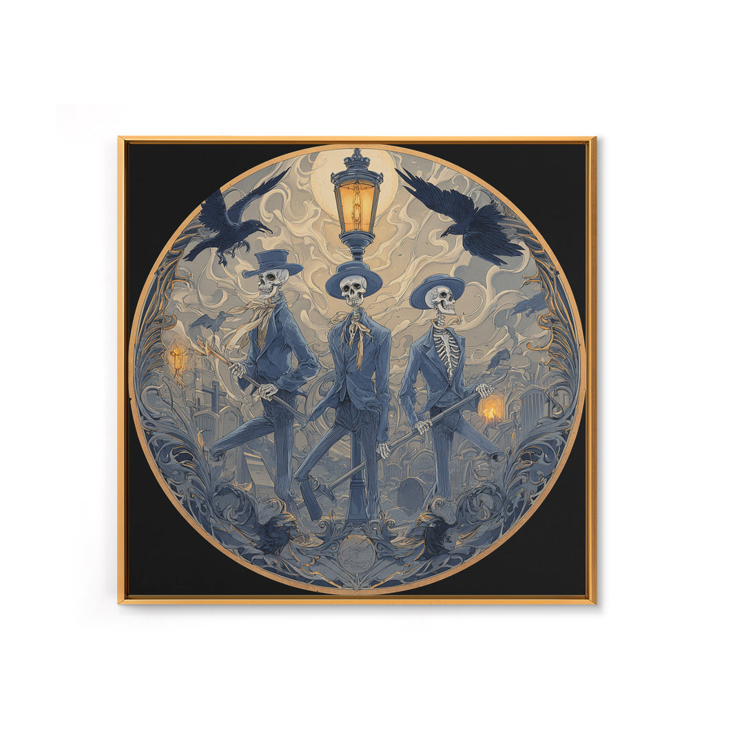 The Skeleton Barbershop Quartet, Symbolist Death Art, Square Wall Art, Macabre Wall Art, Framed Canvas Print, Halloween Wall Art