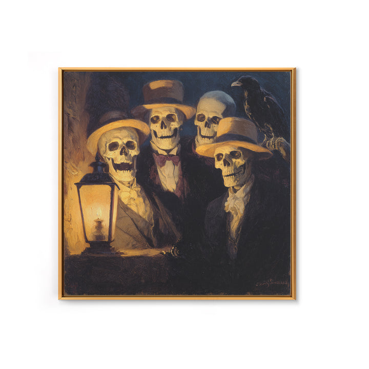 The Skeleton Barbershop Quartet, Dark Symbolist Art, Square Wall Art, Macabre Wall Art, Canvas Print, Halloween Wall Art