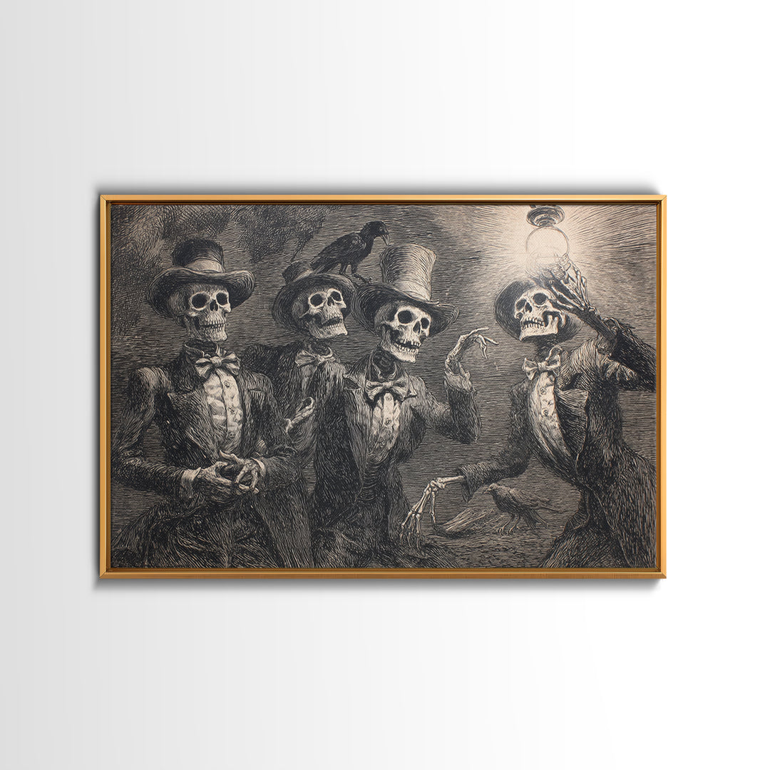 The Skeleton Barbershop Quartet, Expressionist Nightmare Art, Landscape Wall Art, Dark Halloween Decor, Canvas Print, Halloween Wall Art