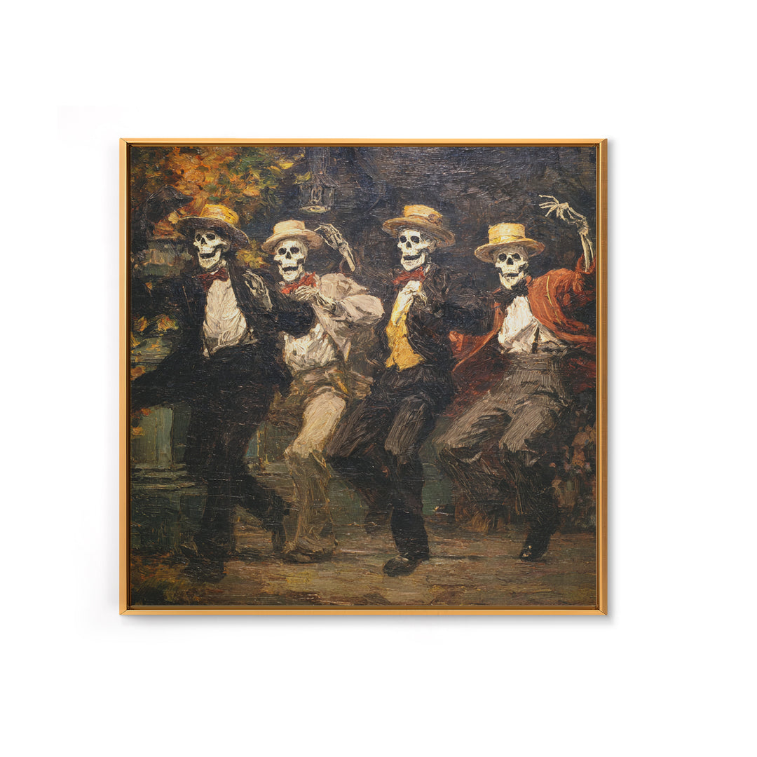 The Skeleton Barbershop Quartet, Grotesque Carnival Art, Square Wall Art, Macabre Wall Art, Framed Canvas Print, Halloween Wall Art