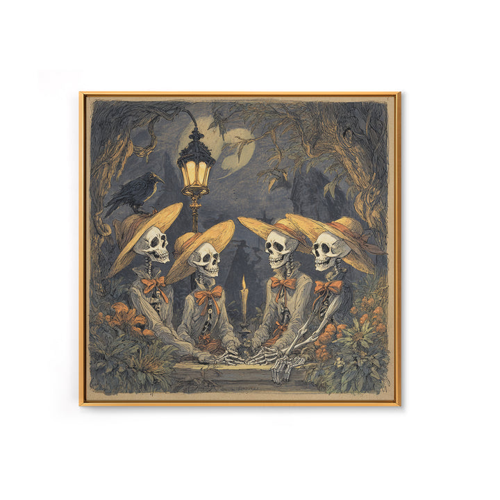 The Skeleton Barbershop Quartet, Gothic Storybook Art, Square Wall Art, Dark Halloween Decor, Framed Canvas Print, Halloween Wall Art
