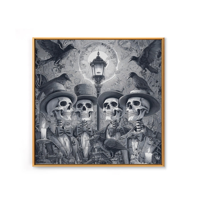 The Skeleton Barbershop Quartet, Biomechanical Horror Art, Square Wall Art, Dark Halloween Decor, Canvas Print, Halloween Wall Art