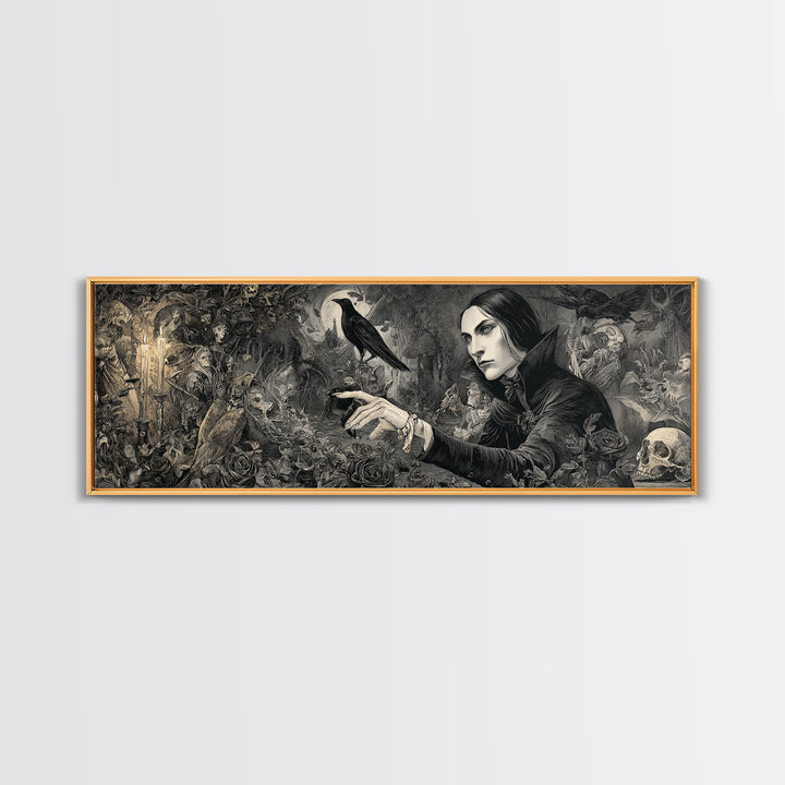 The Vampire Florist, Medieval Grotesque Art, Extra Wide Wall Art, Gothic Horror Wall Art, Framed Canvas Print, Halloween Wall Art