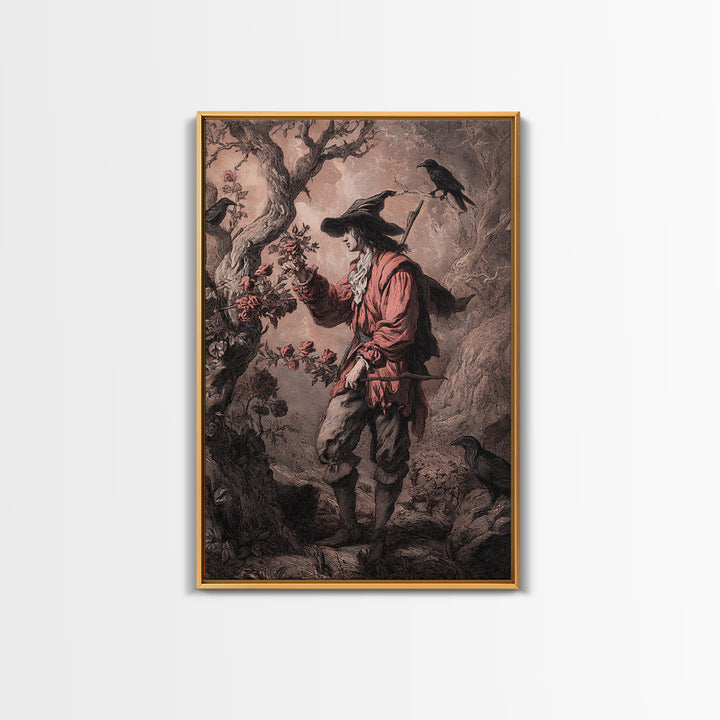 The Vampire Florist, Baroque Witchcraft Art, Vertical Wall Art, Macabre Wall Art, Canvas Print, Halloween Wall Art, Gothic Home Decor