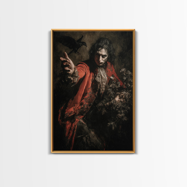The Vampire Florist, Dark Romantic Horror Art, Vertical Wall Art, Gothic Horror Wall Art, Canvas Print, Halloween Wall Art