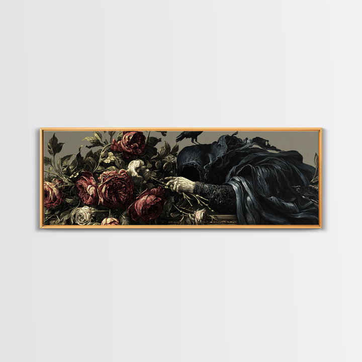 The Vampire Florist, Visionary Gothic Art, Extra Wide Wall Art, Gothic Horror Wall Art, Canvas Print, Halloween Wall Art