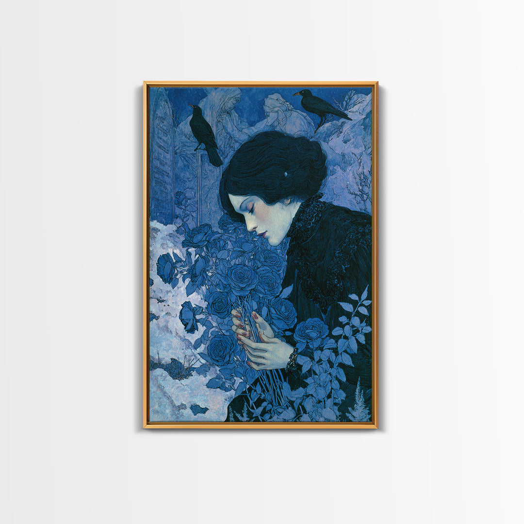The Vampire Florist, Symbolist Death Art, Vertical Wall Art, Dark Fantasy Wall Art, Canvas Print, Halloween Wall Art
