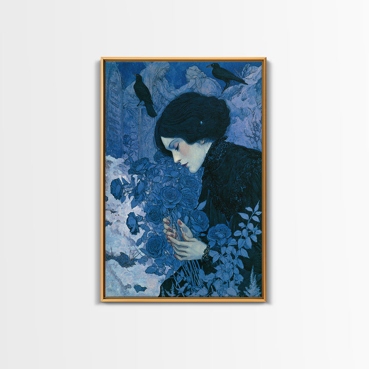 The Vampire Florist, Symbolist Death Art, Vertical Wall Art, Dark Fantasy Wall Art, Canvas Print, Halloween Wall Art