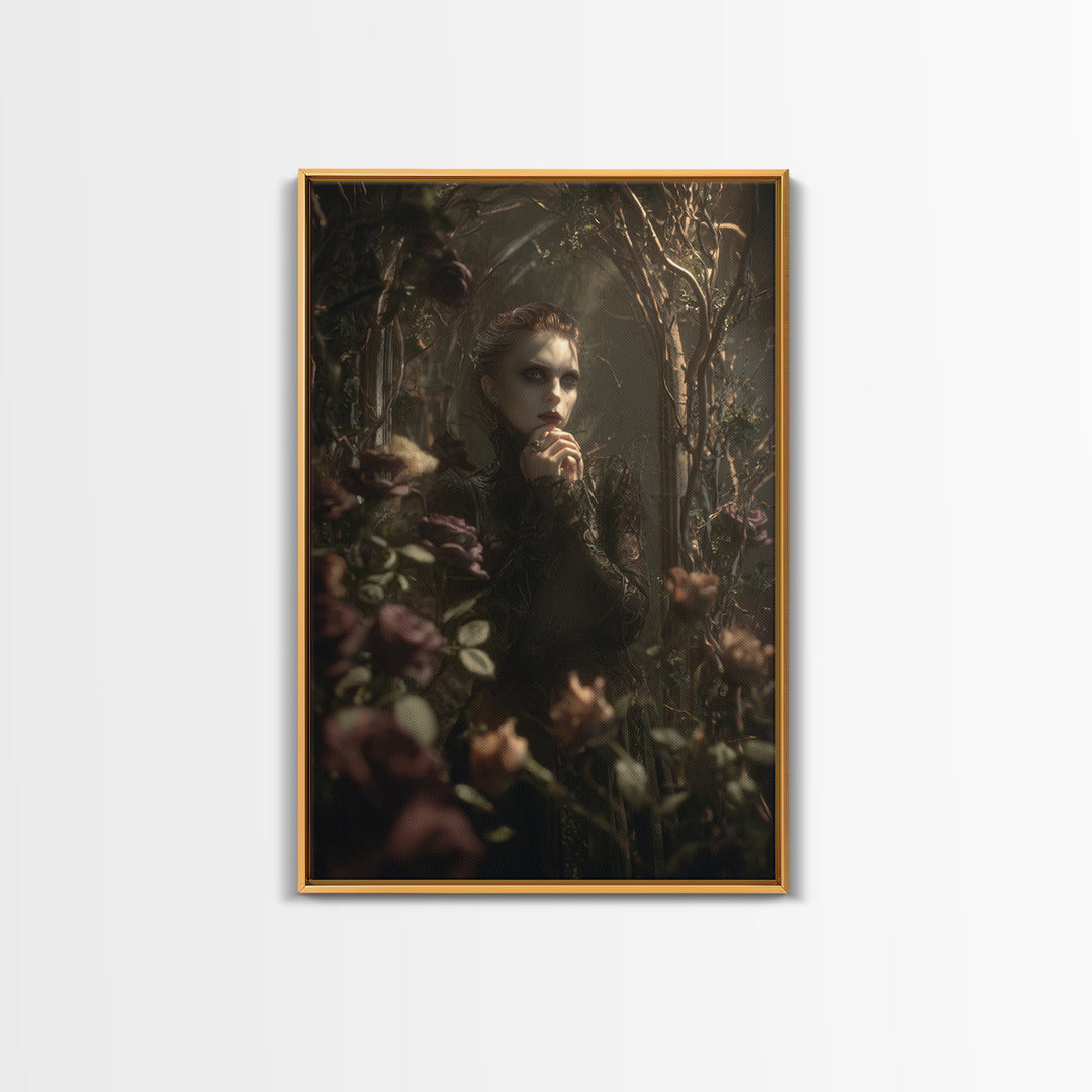 The Vampire Florist, Dark Symbolist Art, Vertical Wall Art, Macabre Wall Art, Canvas Print, Halloween Wall Art, Halloween Decor