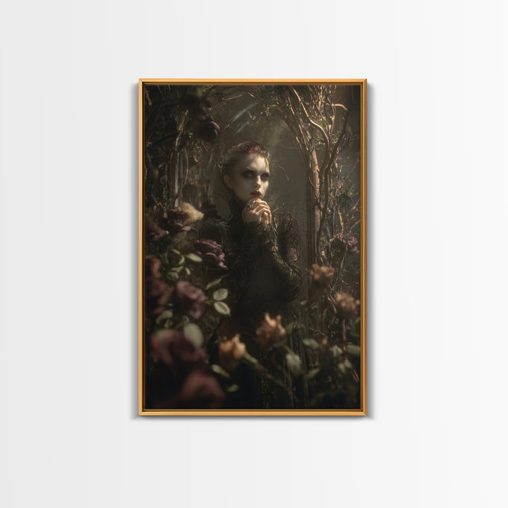 The Vampire Florist, Dark Symbolist Art, Vertical Wall Art, Macabre Wall Art, Canvas Print, Halloween Wall Art, Halloween Decor