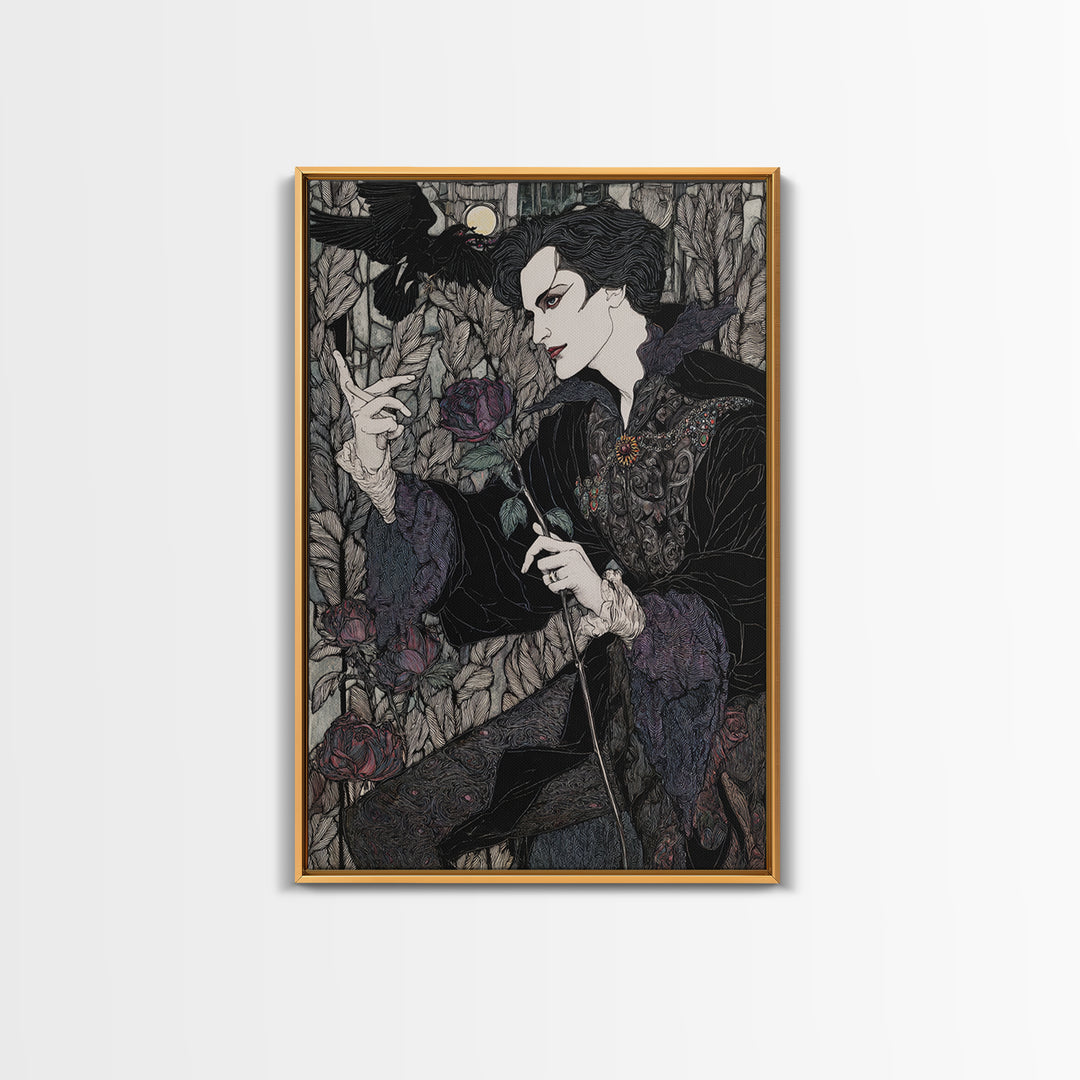 The Vampire Florist, Stained Glass Gothic Art, Vertical Wall Art, Gothic Horror Wall Art, Canvas Print, Halloween Wall Art