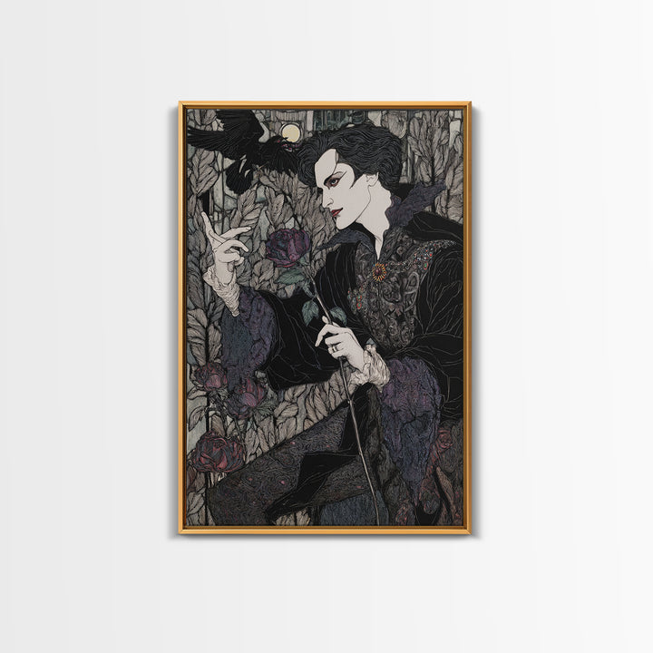 The Vampire Florist, Stained Glass Gothic Art, Vertical Wall Art, Gothic Horror Wall Art, Canvas Print, Halloween Wall Art