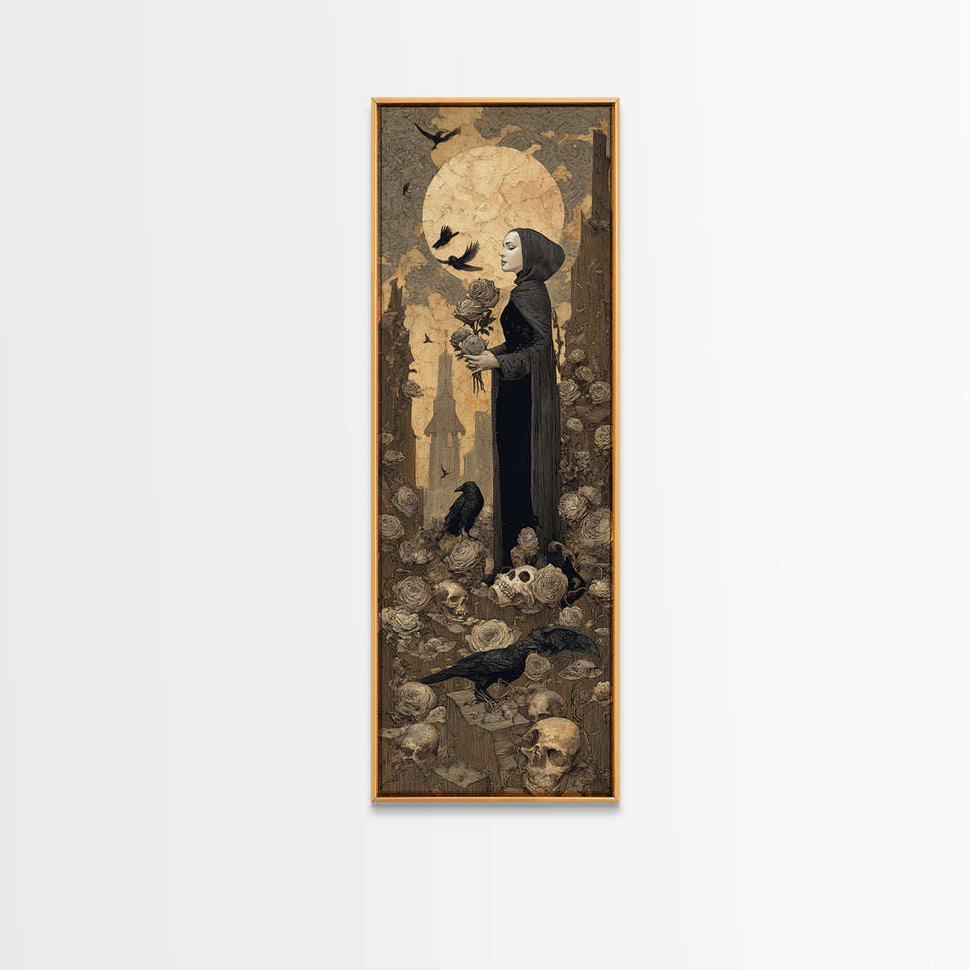 The Vampire Florist, Surreal Apocalyptic Art, Tall Narrow Wall Art, Dark Fantasy Wall Art, Framed Canvas Print, Halloween Wall Art