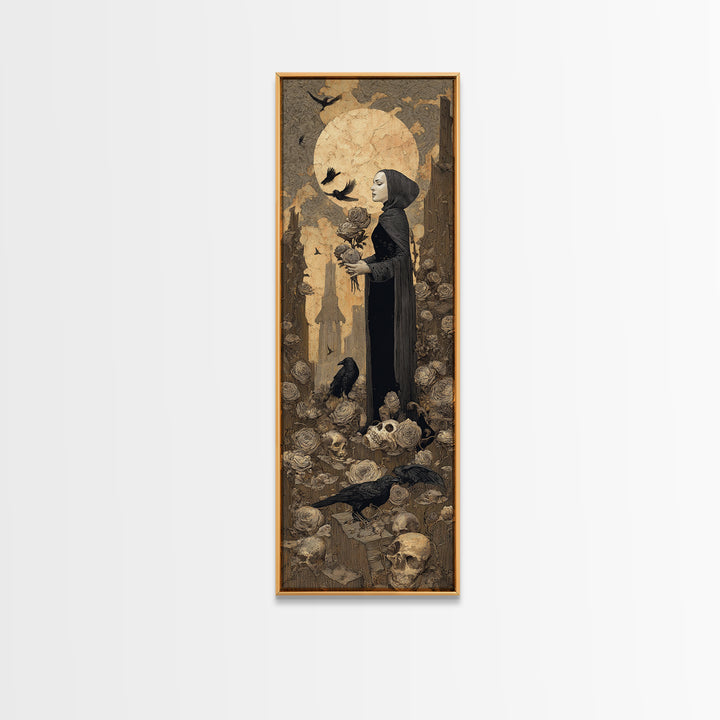 The Vampire Florist, Surreal Apocalyptic Art, Tall Narrow Wall Art, Dark Fantasy Wall Art, Framed Canvas Print, Halloween Wall Art