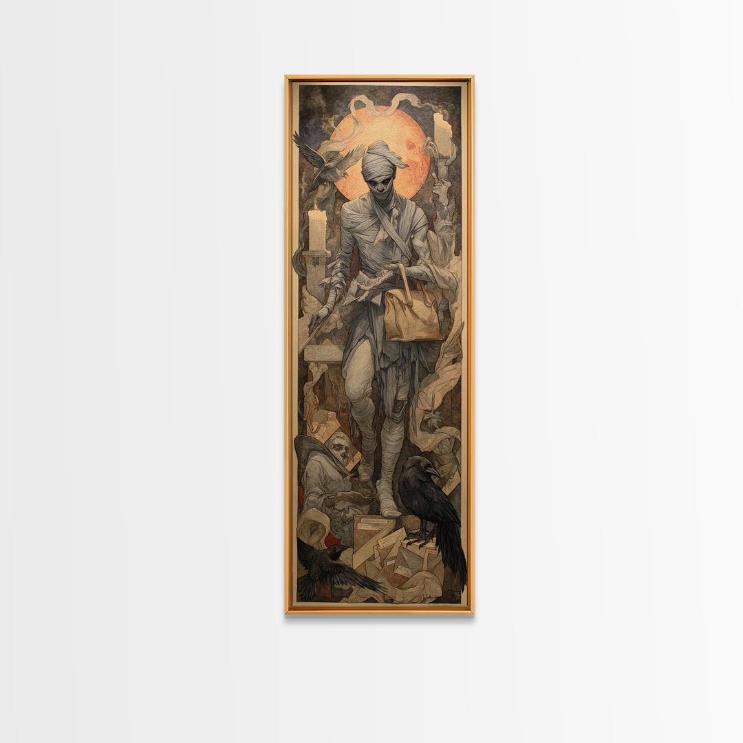 The Mummy Mail Carrier, Dark Renaissance Art, Tall Narrow Wall Art, Gothic Horror Wall Art, Canvas Print, Halloween Wall Art