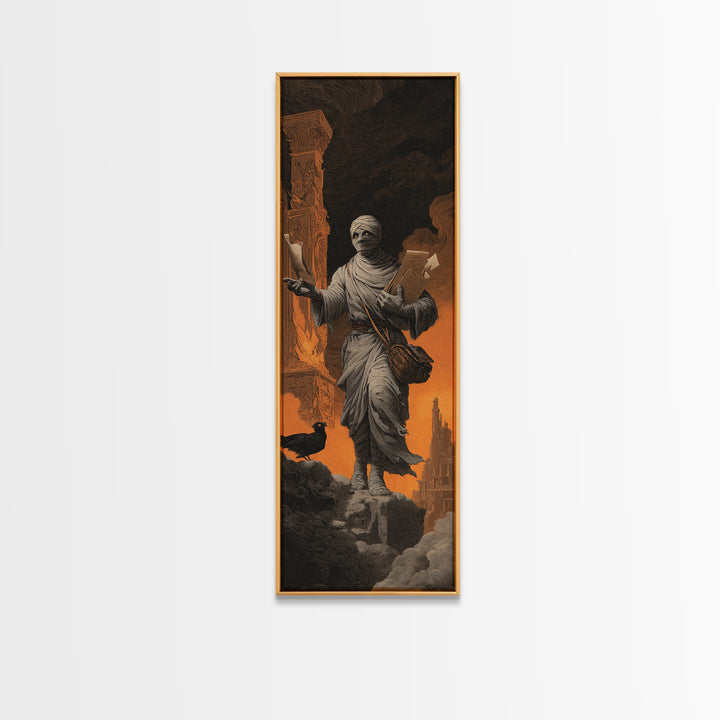 The Mummy Mail Carrier, Apocalyptic Romantic Art, Tall Narrow Wall Art, Gothic Horror Wall Art, Canvas Print, Halloween Wall Art