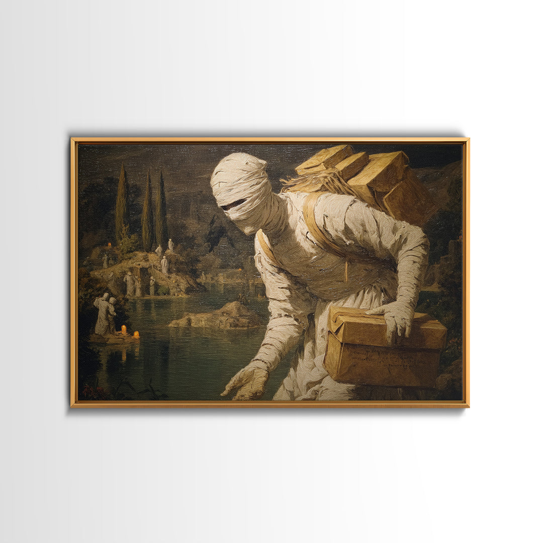 The Mummy Mail Carrier, Symbolist Gothic Landscape, Landscape Wall Art, Dark Fantasy Wall Art, Canvas Print, Halloween Wall Art