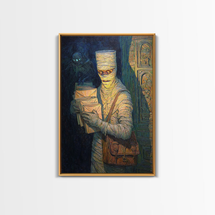 The Mummy Mail Carrier, Expressionist Gothic Art, Vertical Wall Art, Dark Fantasy Wall Art, Canvas Print, Halloween Wall Art