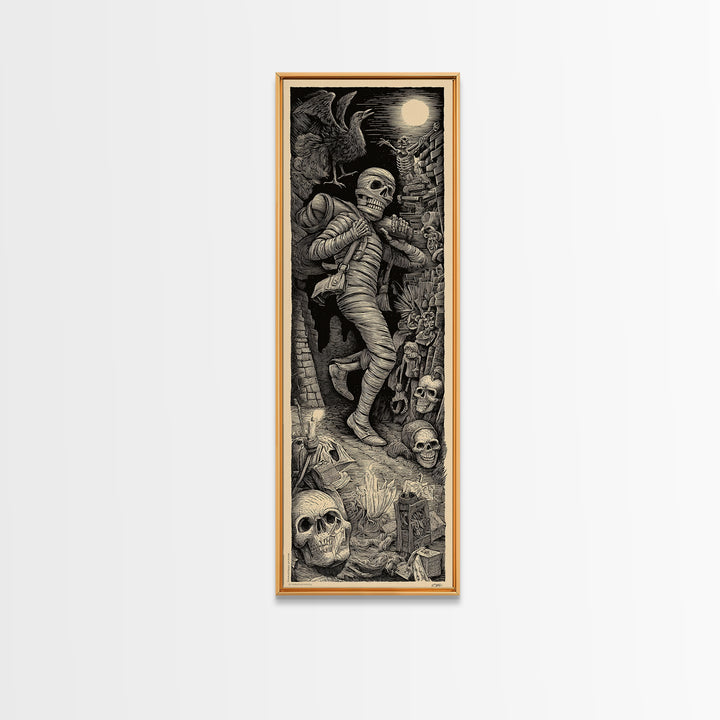 The Mummy Mail Carrier, Macabre Folk Print Art, Tall Narrow Wall Art, Gothic Horror Wall Art, Framed Canvas Print