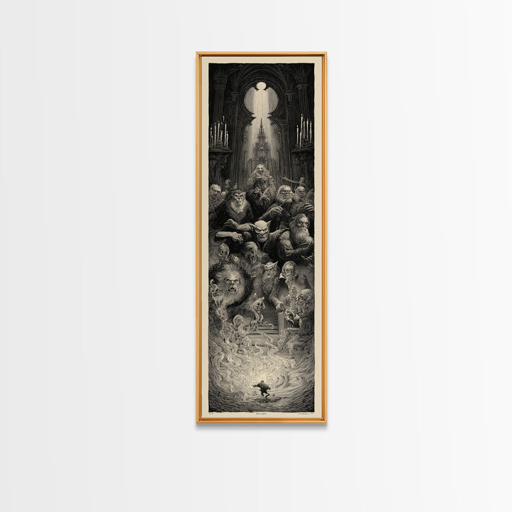 The Monster Family Portrait, Gothic Engraving Art, Tall Narrow Wall Art, Dark Halloween Decor, Canvas Print, Halloween Wall Art