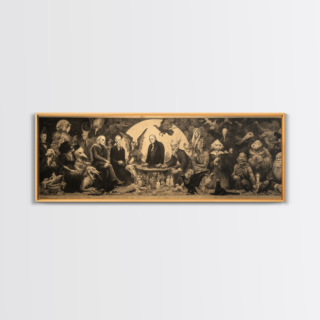 The Monster Family Portrait, Dark Romantic Horror Art, Extra Wide Wall Art, Dark Halloween Decor, Canvas Print, Halloween Wall Art