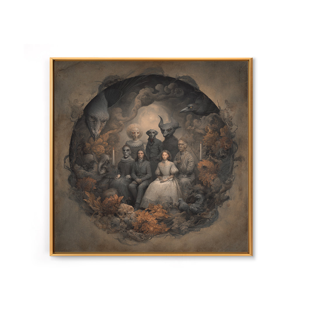 The Monster Family Portrait, Symbolist Dream Art, Square Wall Art, Dark Fantasy Wall Art, Canvas Print, Halloween Wall Art